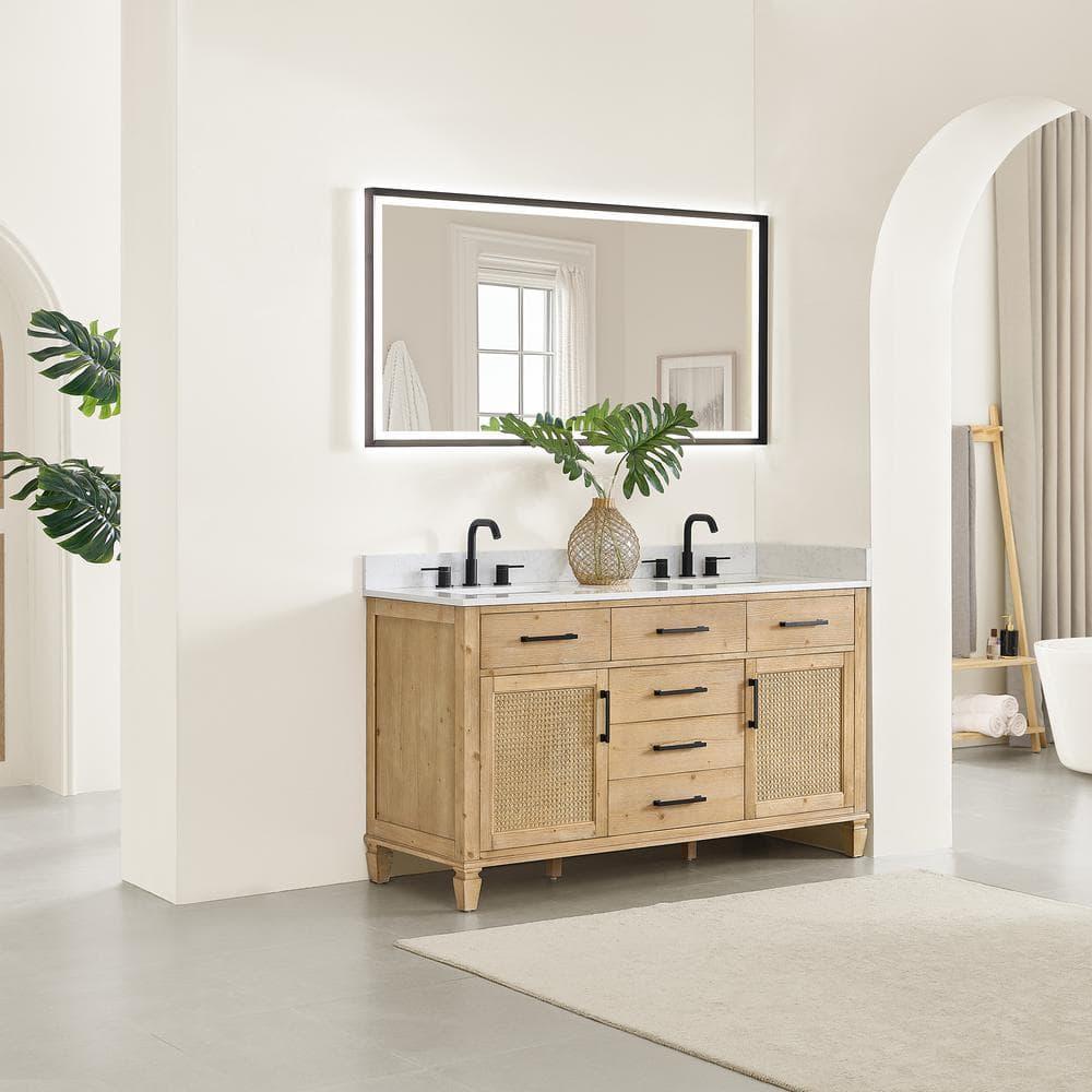 Altair-13 60" Double Bathroom Vanity in with Grain White Engineered Stone Countertop
