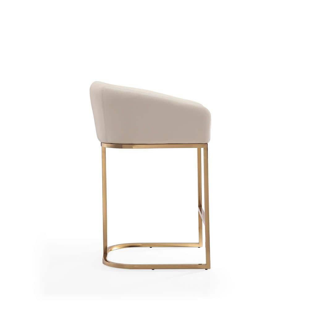 Manhattan Comfort Set of 3 Louvre Upholstered Stainless Steel Counter Height Barstools Cream: Faux Leather, Armrests, Footrest