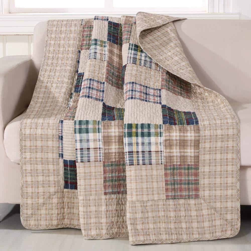 Greenland Home Fashions Oxford Plaid 100% Cotton Quilted Reversible Throw & Reviews | Wayfair