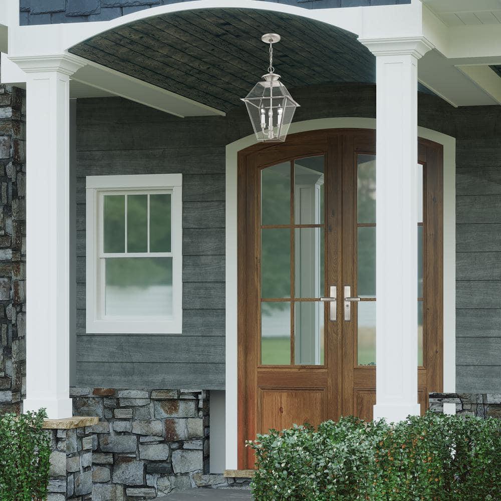 3 Light Outdoor Pendant Lantern in Farmhouse Style 12 inches Wide By 18.5 inches High-Brushed Nickel Finish Bailey Street Home 218-Bel-2255871