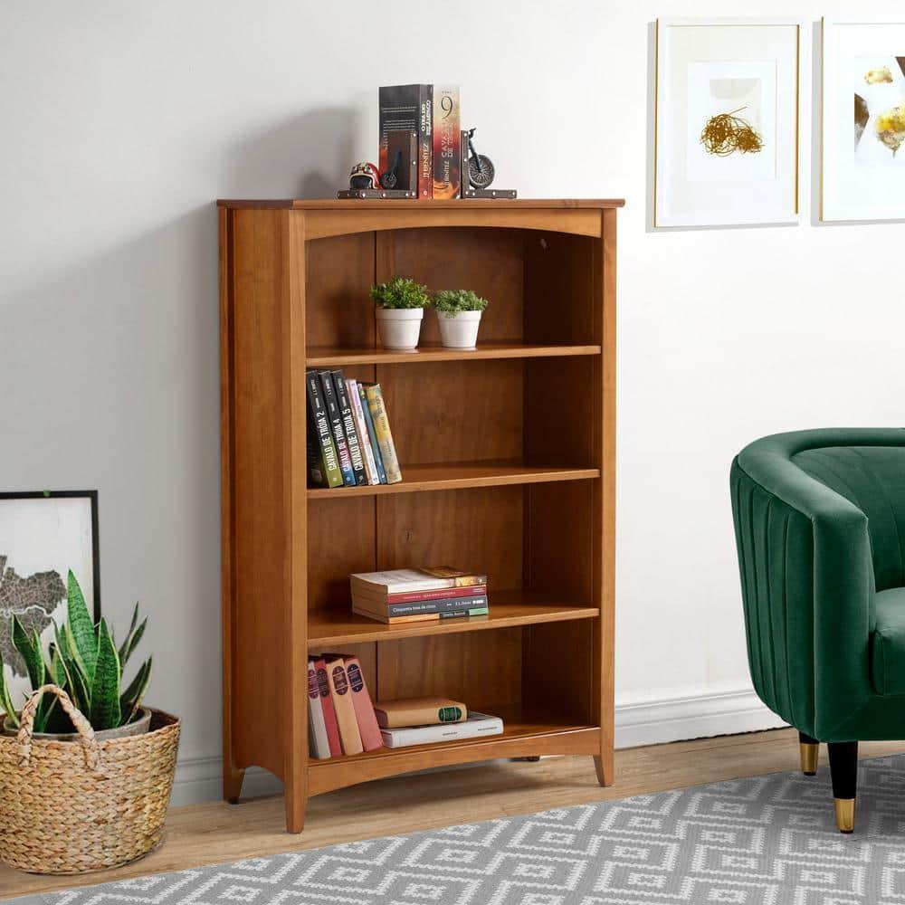 Camaflexi 48” Shaker Style 4-Shelf Wooden Bookcase Closed Back Storage Shelf, Brown