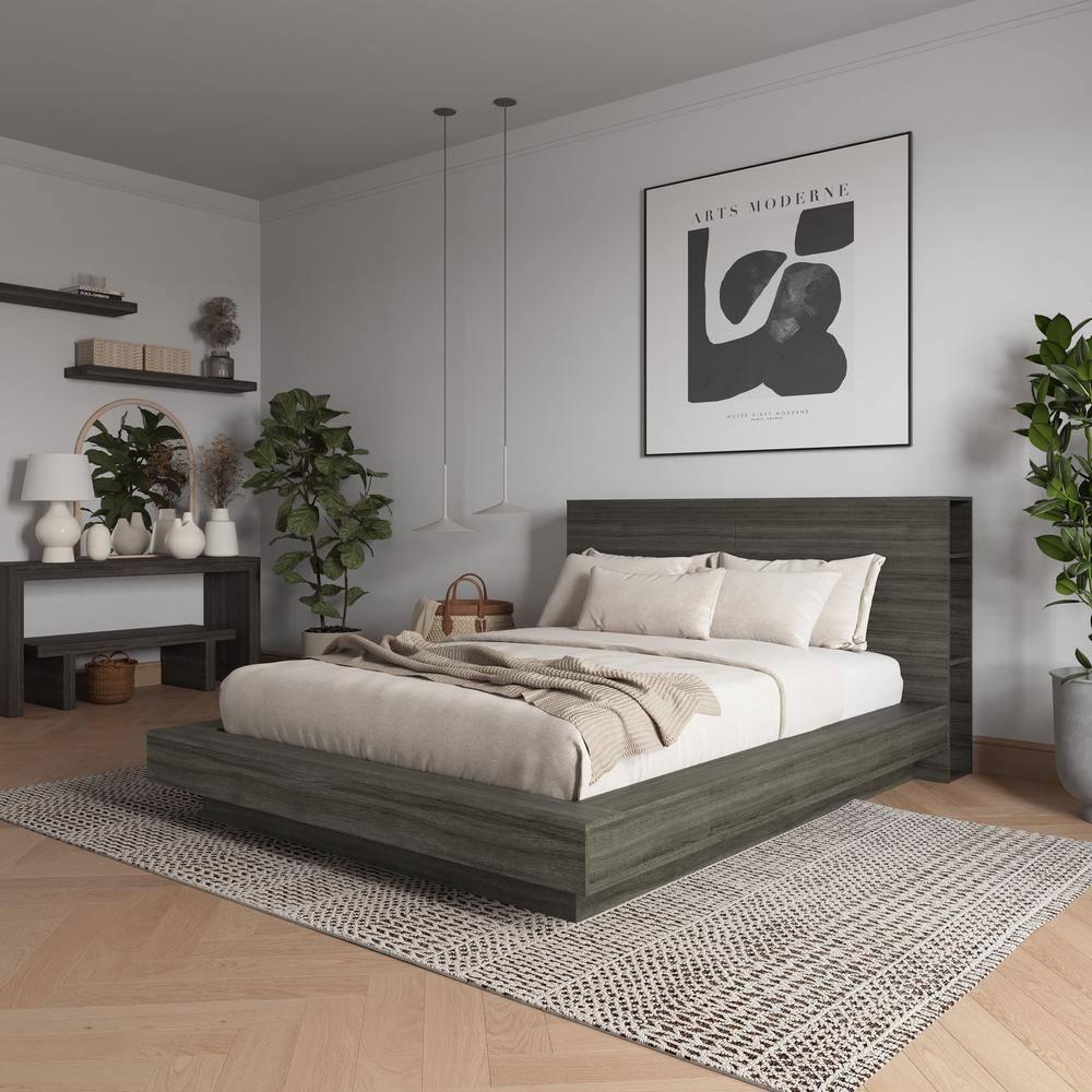 Nexera Marconi Platform Bed Set In Grey Oak
