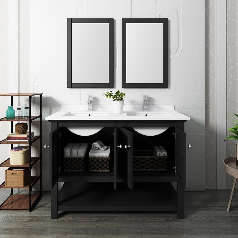 Fresca Manchester 48" Double Sinks Wood Bathroom Vanity with Mirrors in Black