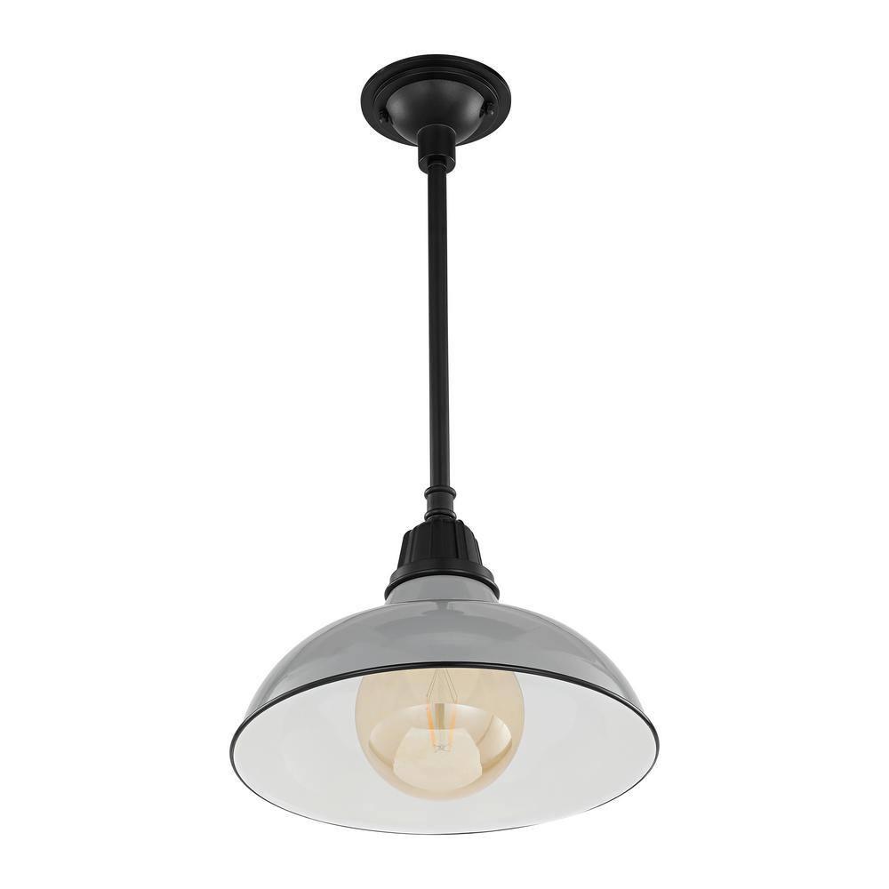 Jasper 12.25" 1-Light Farmhouse Industrial Indoor/Outdoor Iron LED Pendant, Gray