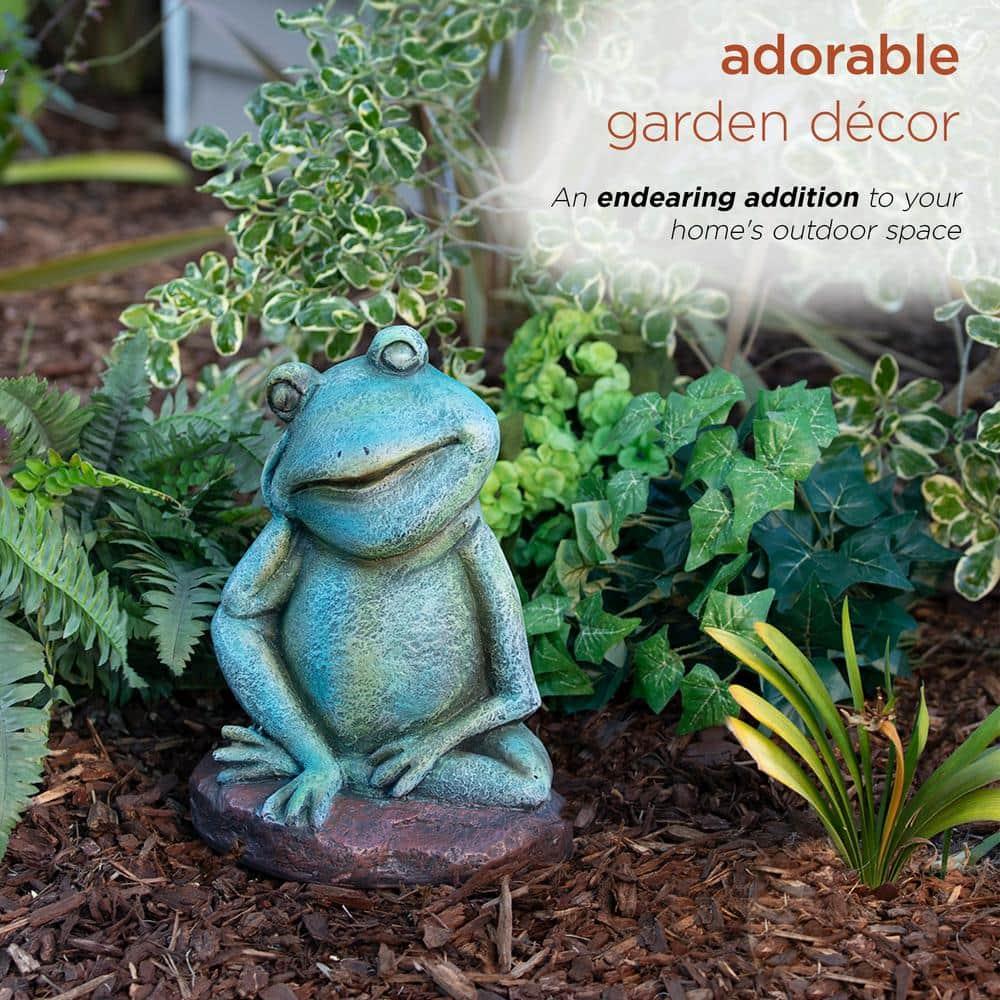 15" Magnesium Oxide Pensive Frog Statue - Alpine Corporation: Garden Decor, Zen722 Collection