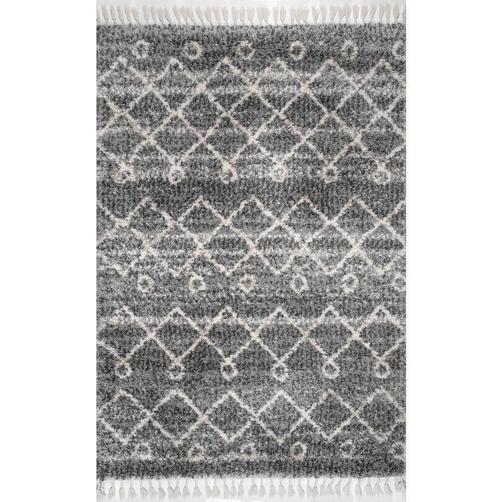 Nuloom Kristi Moroccan 3x5 Accent Shag Indoor Area Rug for Living Room Bedroom Dining Room Nursery Entryway, Grey/Ivory
