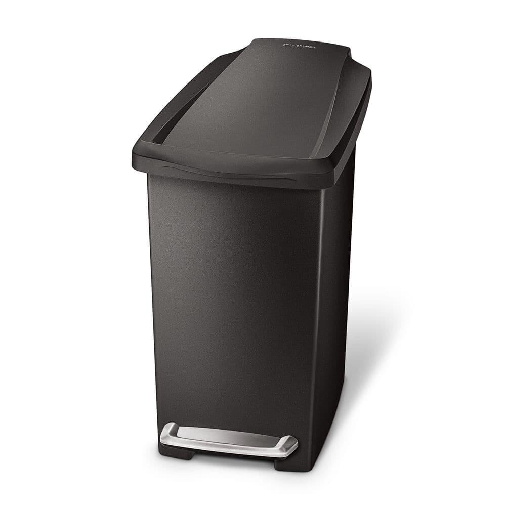 simplehuman Simplehuman 10 Liter / 2.6 Gallon Compact Slim Bathroom or Office Step Trash Can, Black Plastic