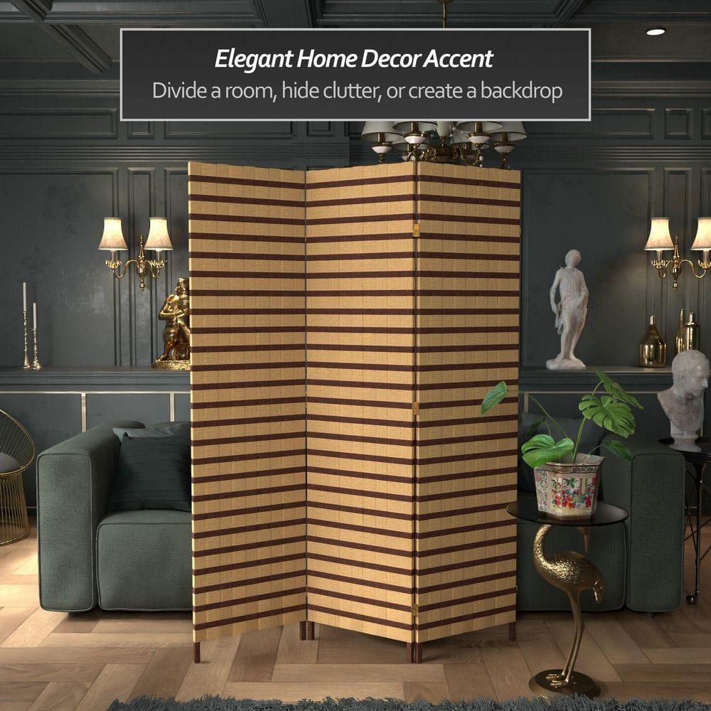 Oriental Furniture 6 ft. Tall Two Tone Natural Fiber Room Divider - 3 Panel