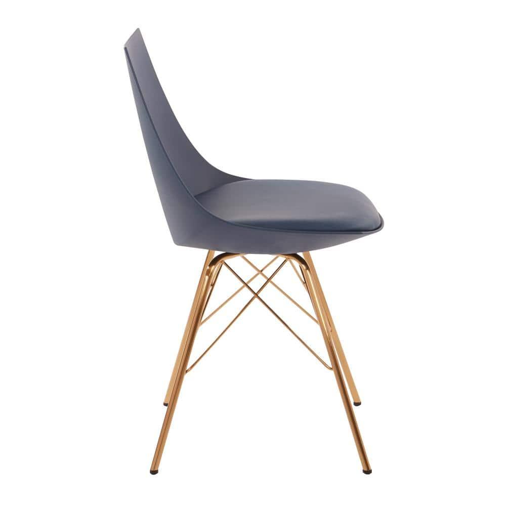 OSP Home Furnishings Oakley Chair in Navy Faux Leather with Gold Chrome Base