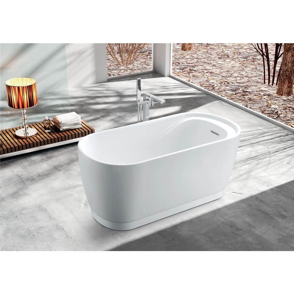 Kingston Brass Aqua Eden 59-Inch Acrylic Oval Double Ended Freestanding Tub with Drain and Integrated Seat