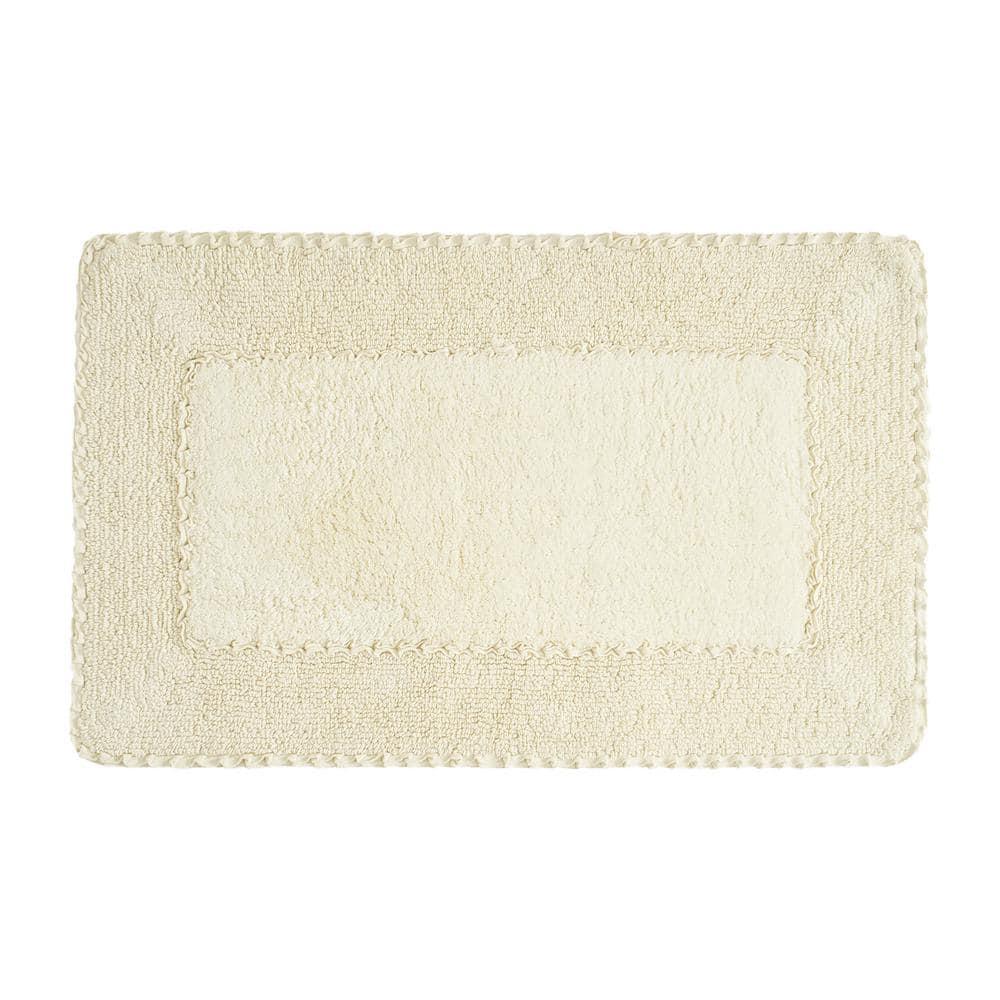Ruffle Cotton Border Yellow 17 in. x 24 in. Bath Rug