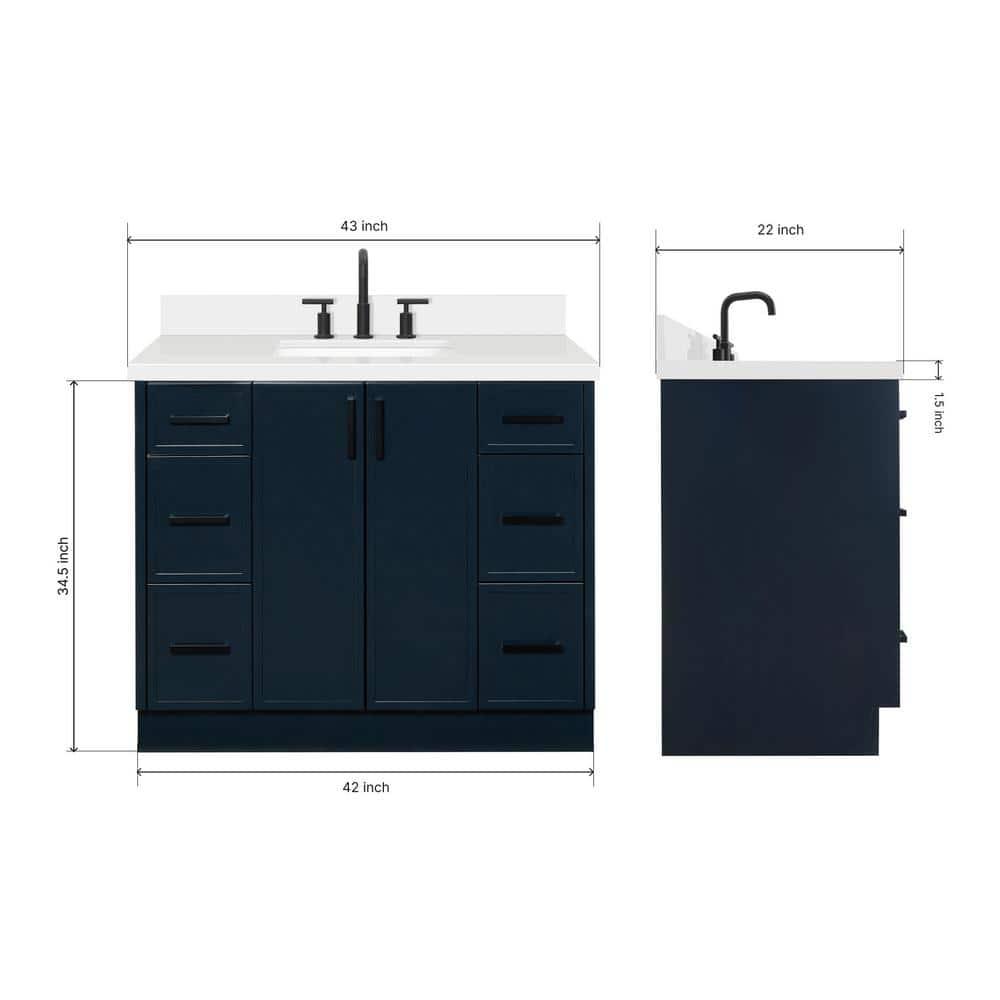 Ariel Kelly 43 Inch Single Rectangular Sink Bathroom Vanity With Quartz Countertop