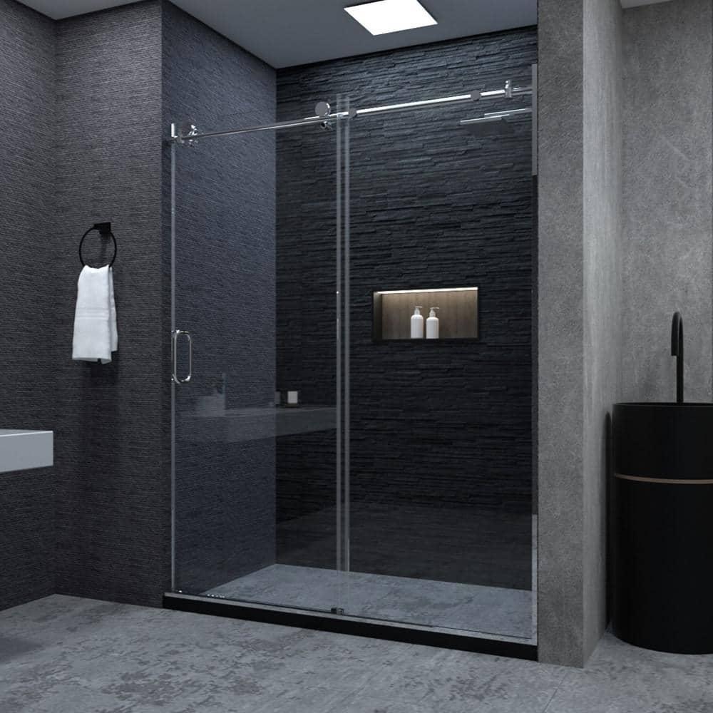 NIVEAL MQ7051C-7660SV 60" W x 76" H Single Sliding Semi-Frameless Shower Door with 3/8" Clear Glass