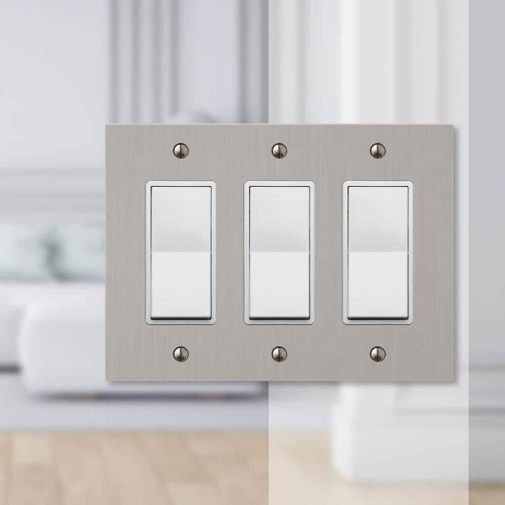 Amerelle 55RRRBN Elan Wallplate, 3 Rocker, Cast Metal, Brushed Nickel, 1-Pack