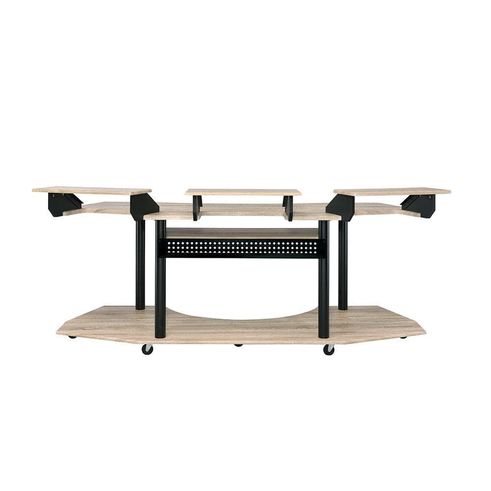 Acme Furniture Eleazar 3 Stands Computer Desk Natural Oak: Metal Frame, Veneer Surface, Hutch Storage