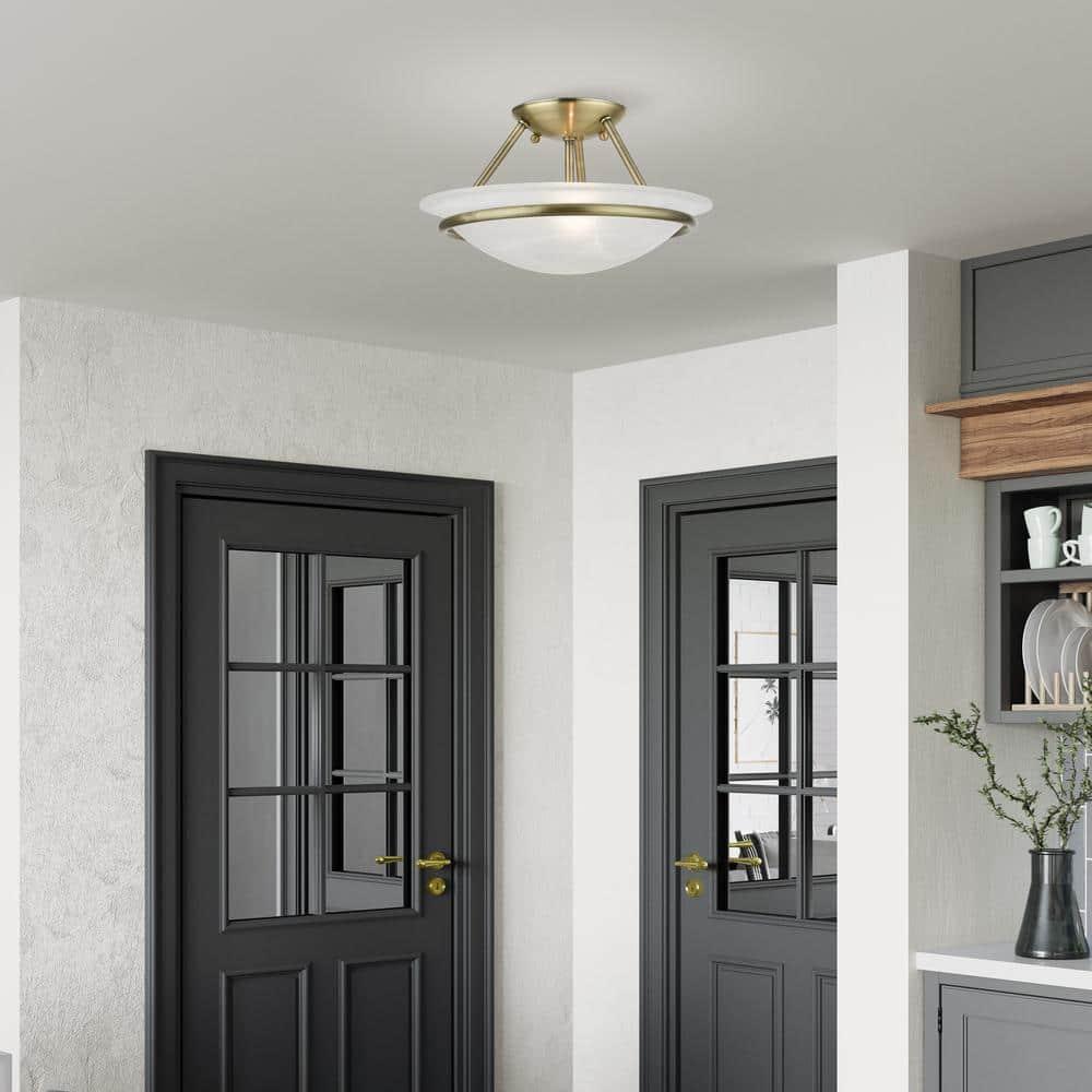 Livex Lighting Newburgh 2 - Light Semi-Flush Mount in Antique Brass