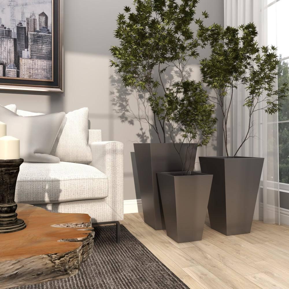 Set of 3 Contemporary Trapezoidal Iron Planters Gray - Olivia & May