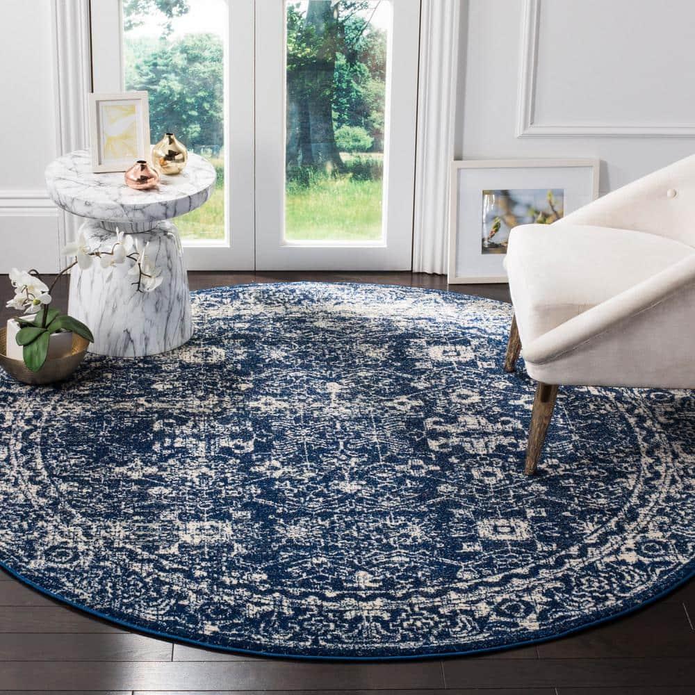 Evoke EVK270 Power Loomed Accent Rug Navy / Ivory 3' X 3' Round - Safavieh.