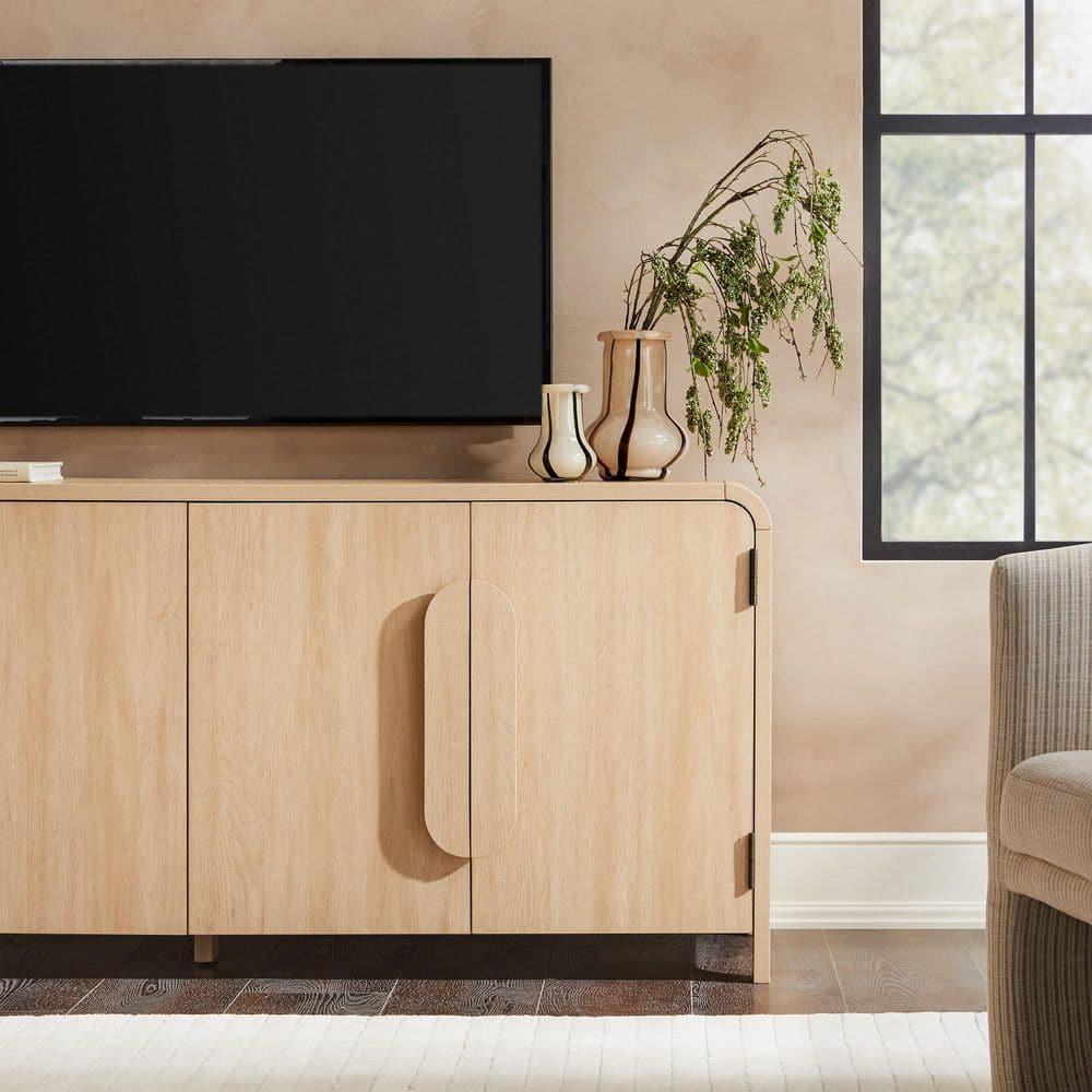 Modern Curved 70" Buffet Sideboard and TV Stand for up to 80" TV Coastal Oak
