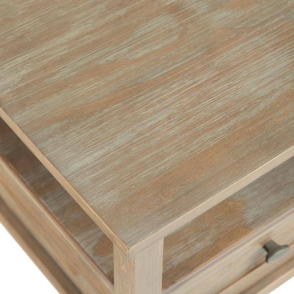 Simpli Home Warm Shaker 36"W Solid Wood Square Coffee Table with Two Drawers and Open Shelf