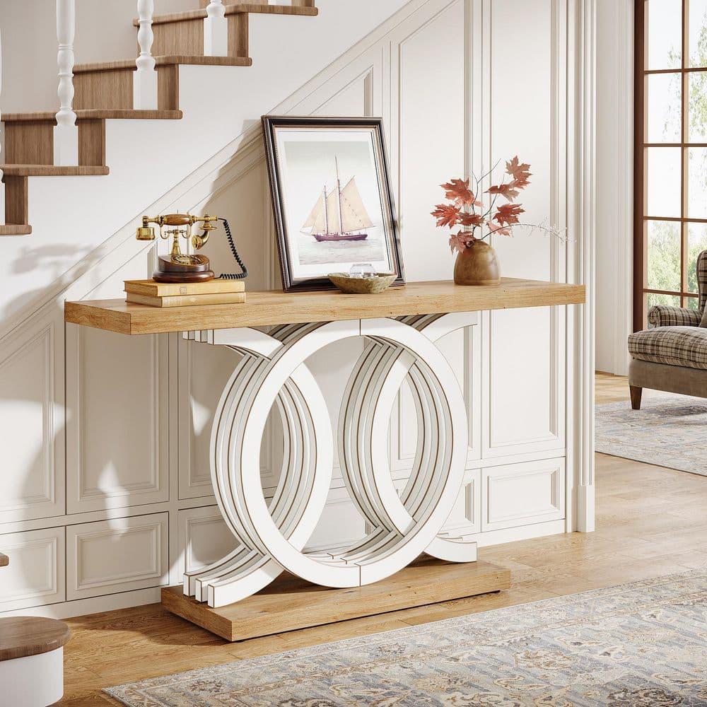 Farmhouse Console Sofa Table, 55 Inches Entryway Hallway Foyer Table White