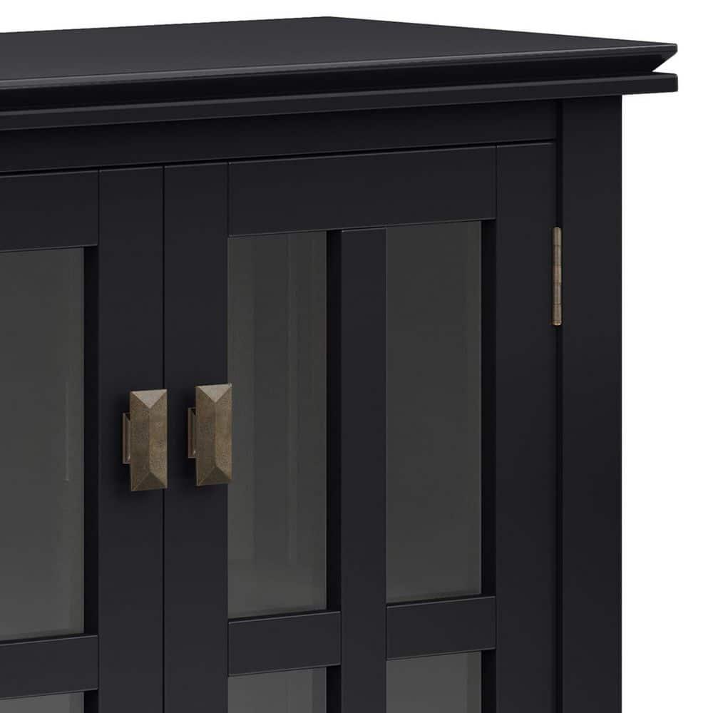 Simpli Home Artisan 30"W Solid Wood 2-Shelf Low Storage Cabinet with Glass Doors and Adjustable Shelves