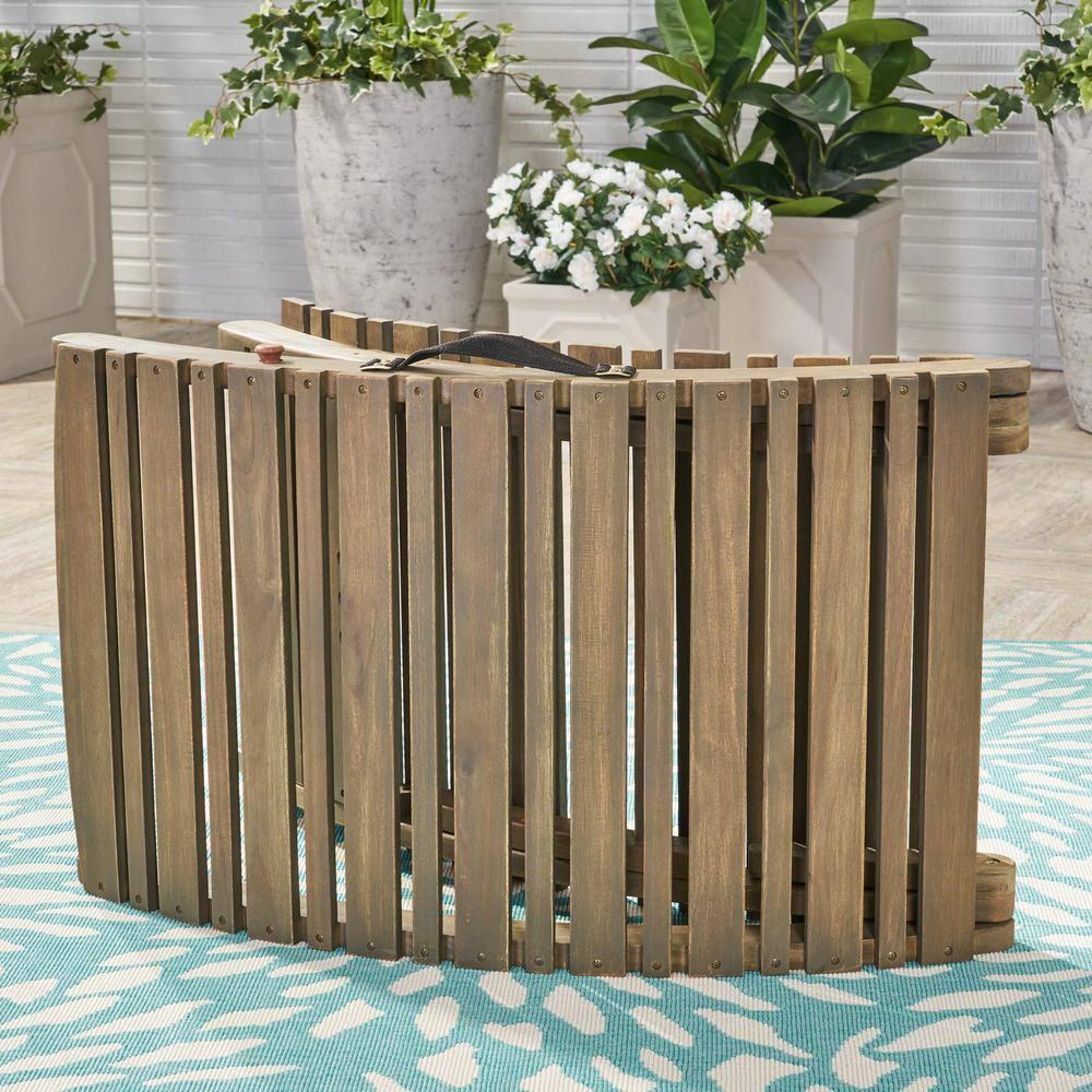 Christopher Knight Home Lisbon Outdoor Acacia Wood Folding Armless Chaise Lounge (Set of 2), Gray