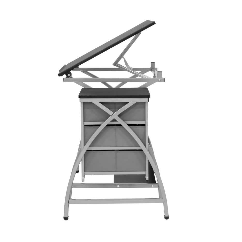 Comet Plus Drawing Table and Stool Set Silver/Gray - studio designs: Adjustable Top, Storage Drawers, Padded Seat