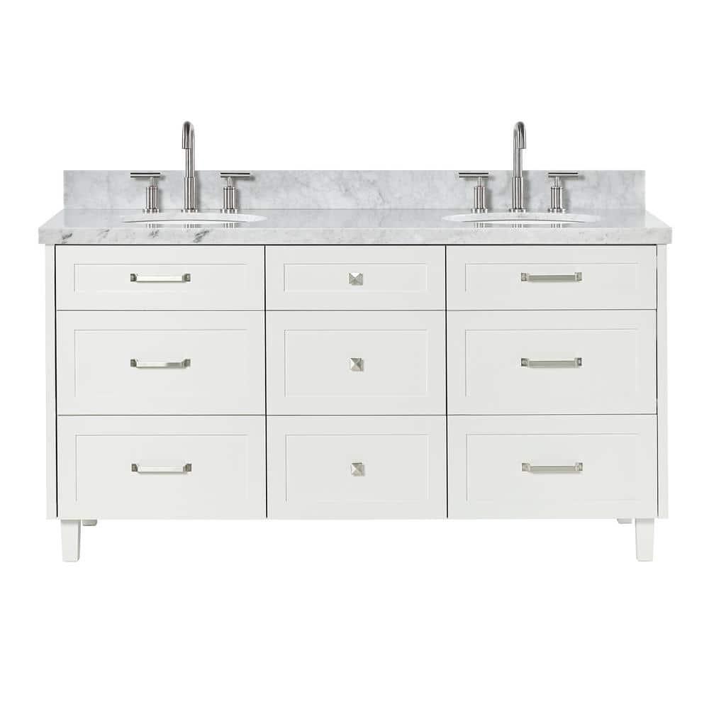 Ariel Monrow 67 Inch Double Oval Sink Bathroom Vanity With Italian Carrara Marble Countertop