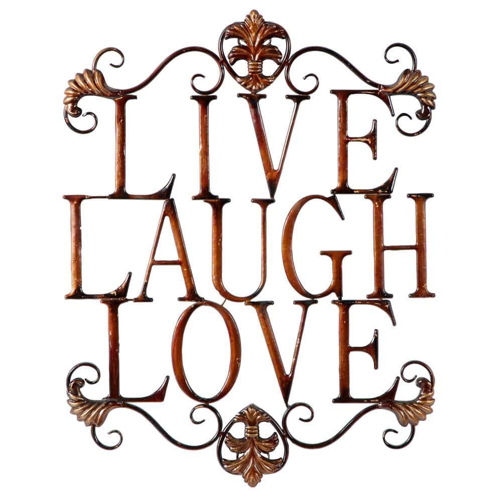 Deco 79 Metal Sign Live Love Laugh Wall Decor with Scrollwork, 21" x 1" x 28", Brown