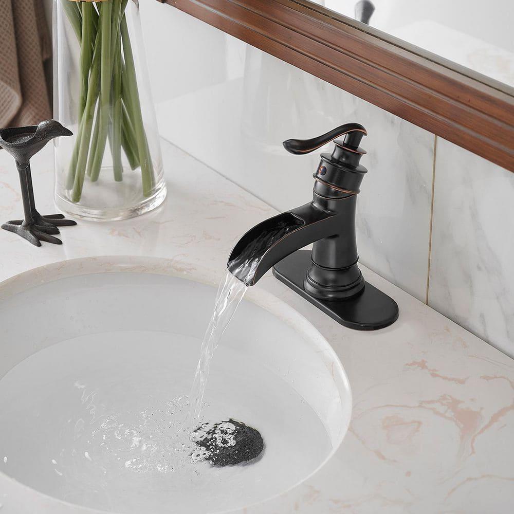 BWE Waterfall Single Hole Single-Handle Low-Arc Bathroom Faucet With Pop-up Drain Assembly