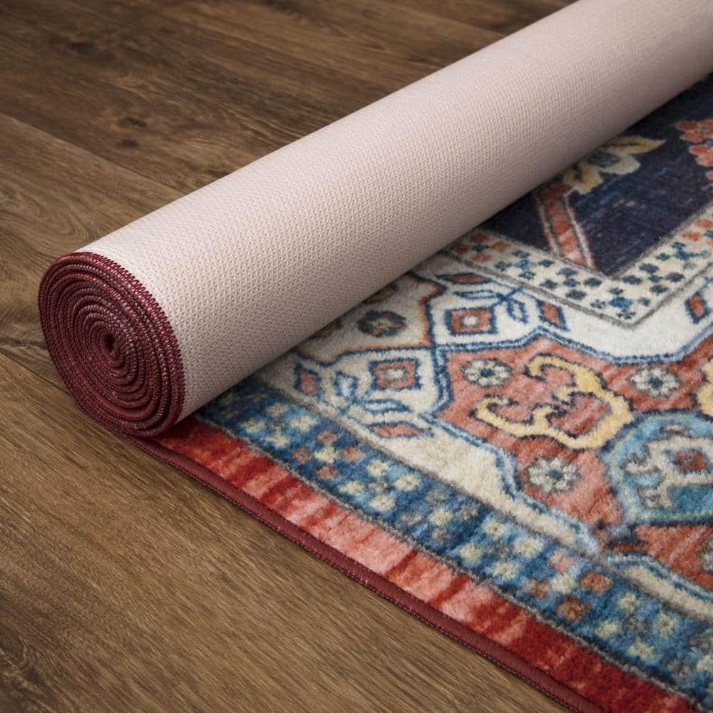 Ocean Medallion Navy 2 ft. x 3 ft. Machine Washable Traditional Indoor Area Rug