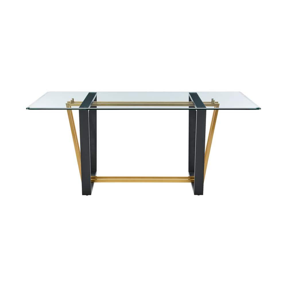 Armen Living Kai Rectangular Stainless Steel and Base with Glass Tabletop Dining Table Gold/Black