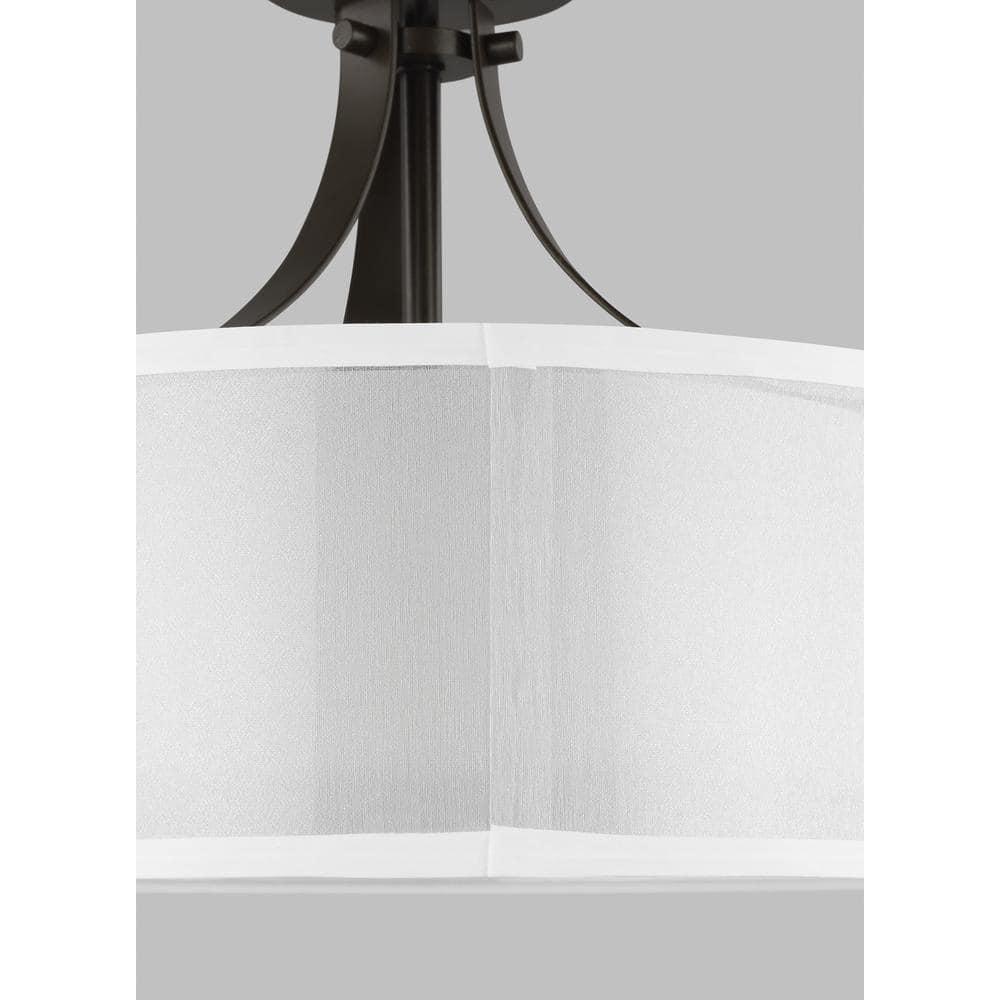 Elmwood Park 14 in. 2-Light Bronze Modern Transitional Flush Mount with Satin Etched Glass Shade