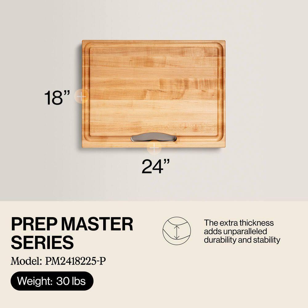 John Boos Boos Block Newton Prep Master Reversible Wood Cutting Board with Juice Groove and Pan, 2.25-Inch Thickness, 24" x 18" x 2 1/4", Maple