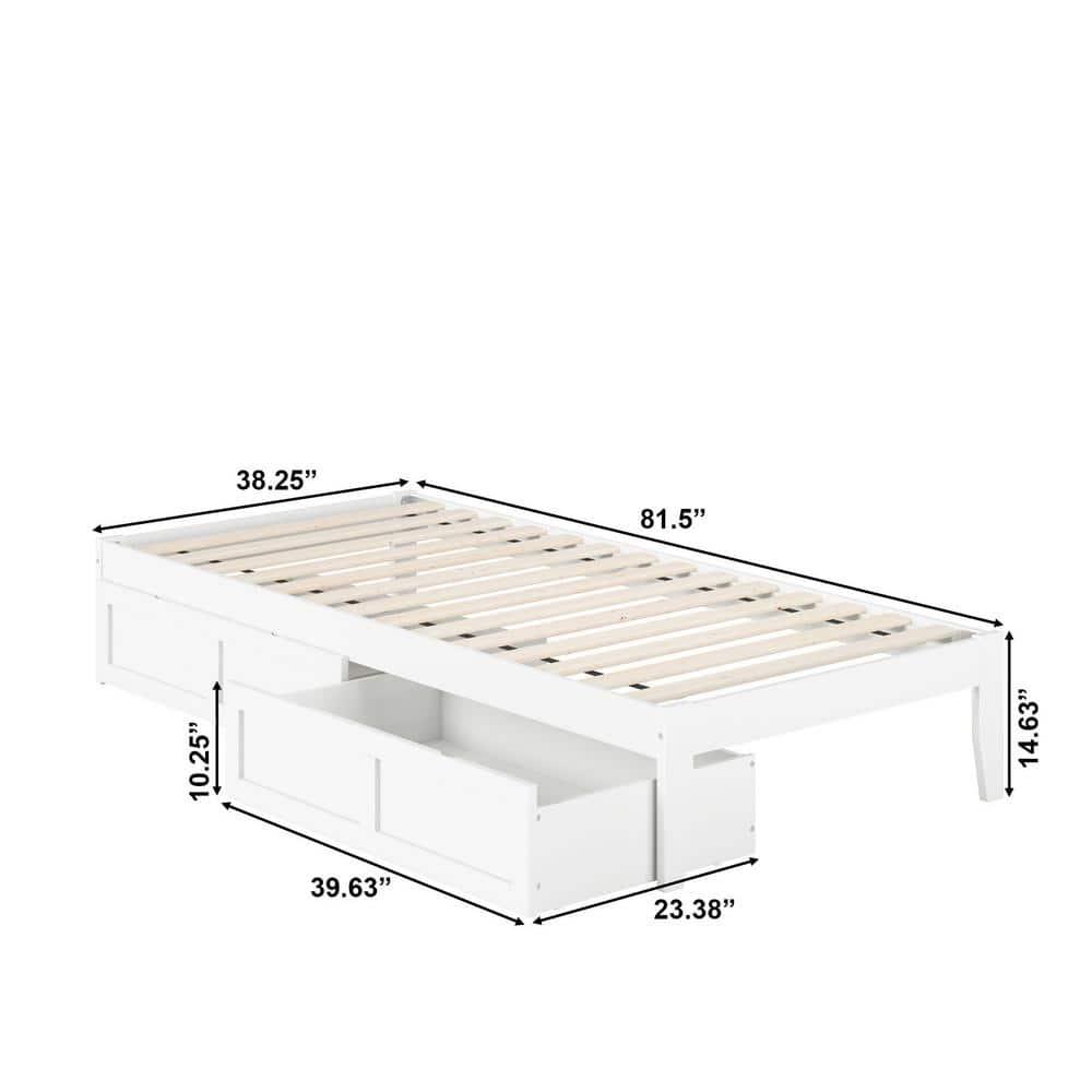 Twin Colorado Bed with USB Turbo Charger & 2 XL Drawers White - AFI: No Box Spring Required, Mid-Century Modern