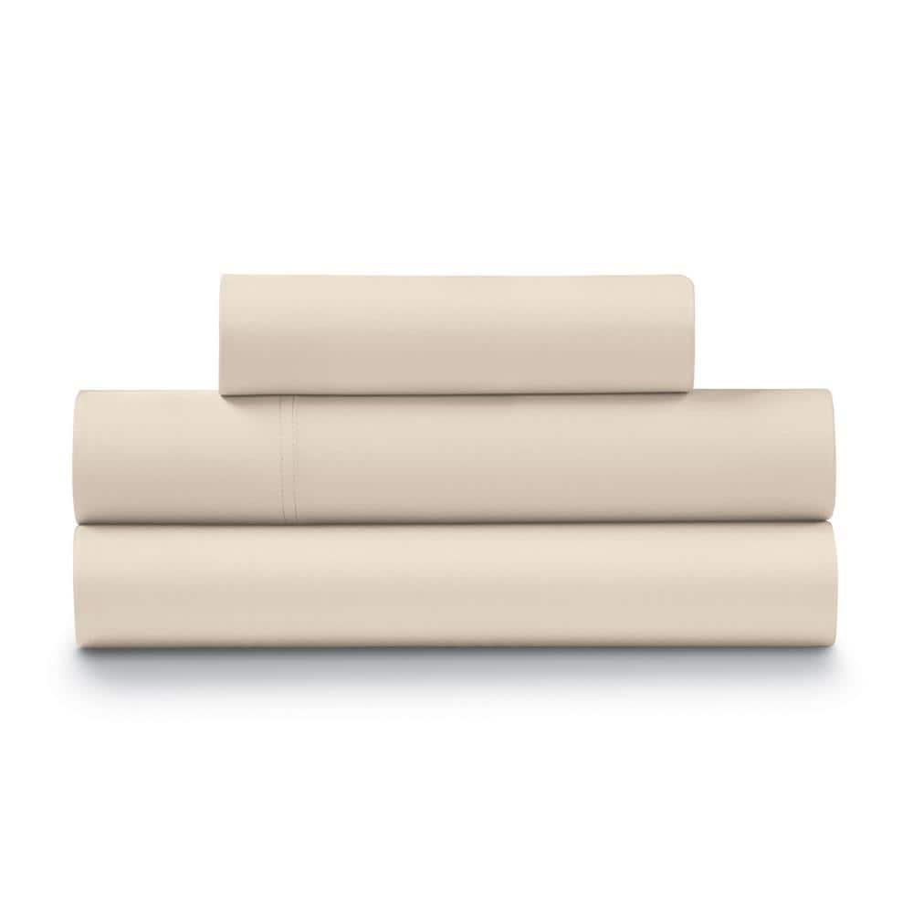Luxe Cotton Percale Crisp and Cool Sheet Set, Queen, Sand