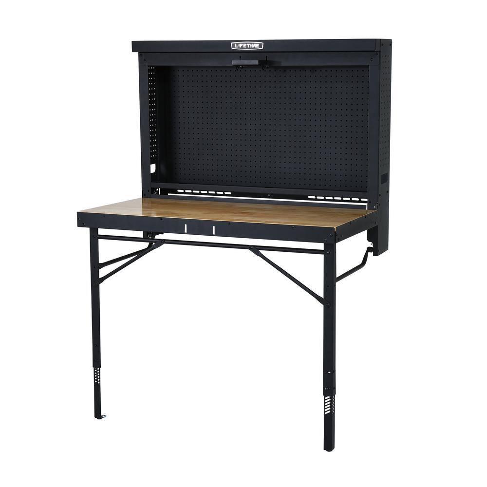 Lifetime Wall Mounted Pegboard Shelf Storage Wood and Steel Folding Work Table