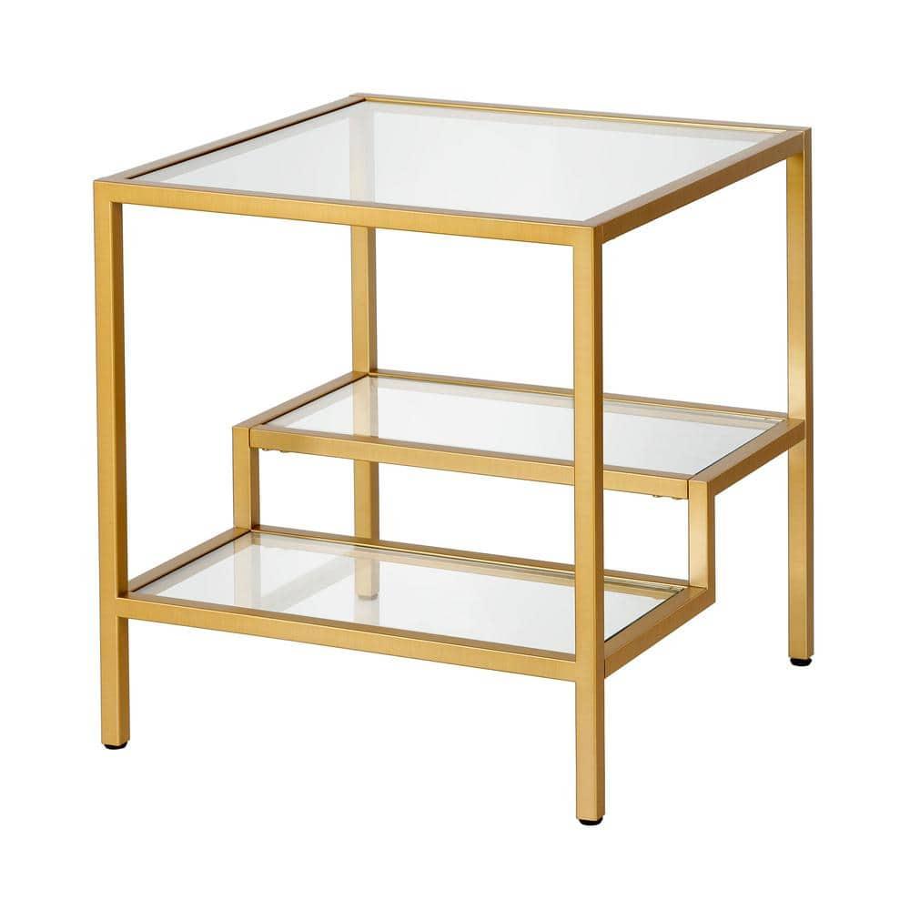 Evelyn&Zoe Lovett 20" Wide Square Side Table, Brass