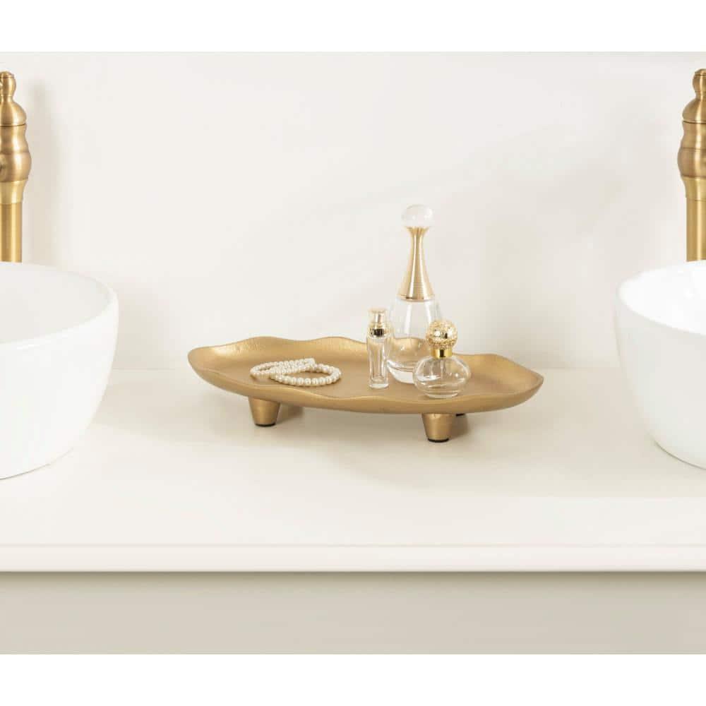 Kate and Laurel Alessia Oval Decorative Tray, 14x8, Gold