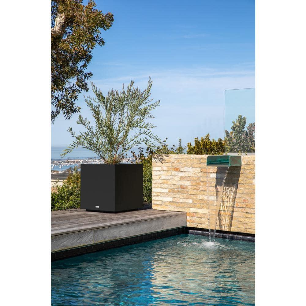Veradek Block Series Cube Medium 22" Plastic Planter - Black