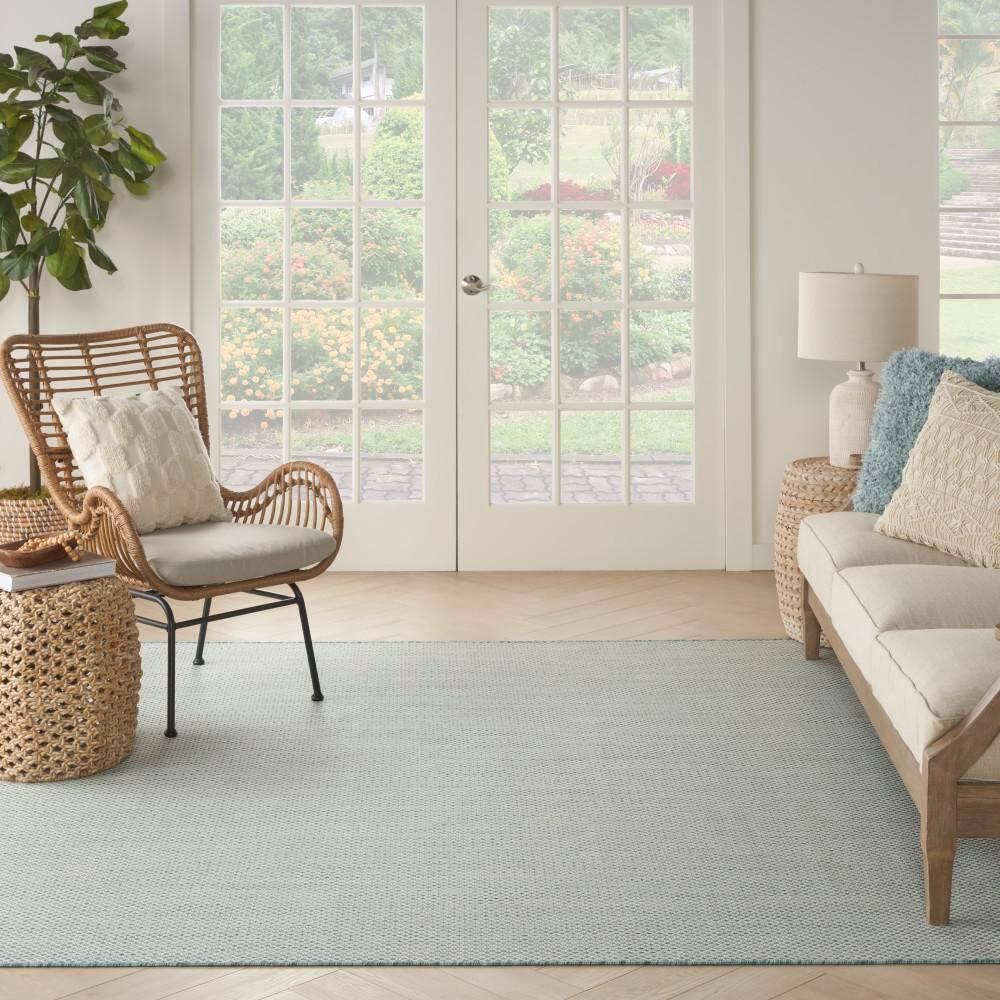 Nourison 6' x 6' Courtyard Modern Easy Care Flatweave Indoor Outdoor Square Rug Ivory/Aqua