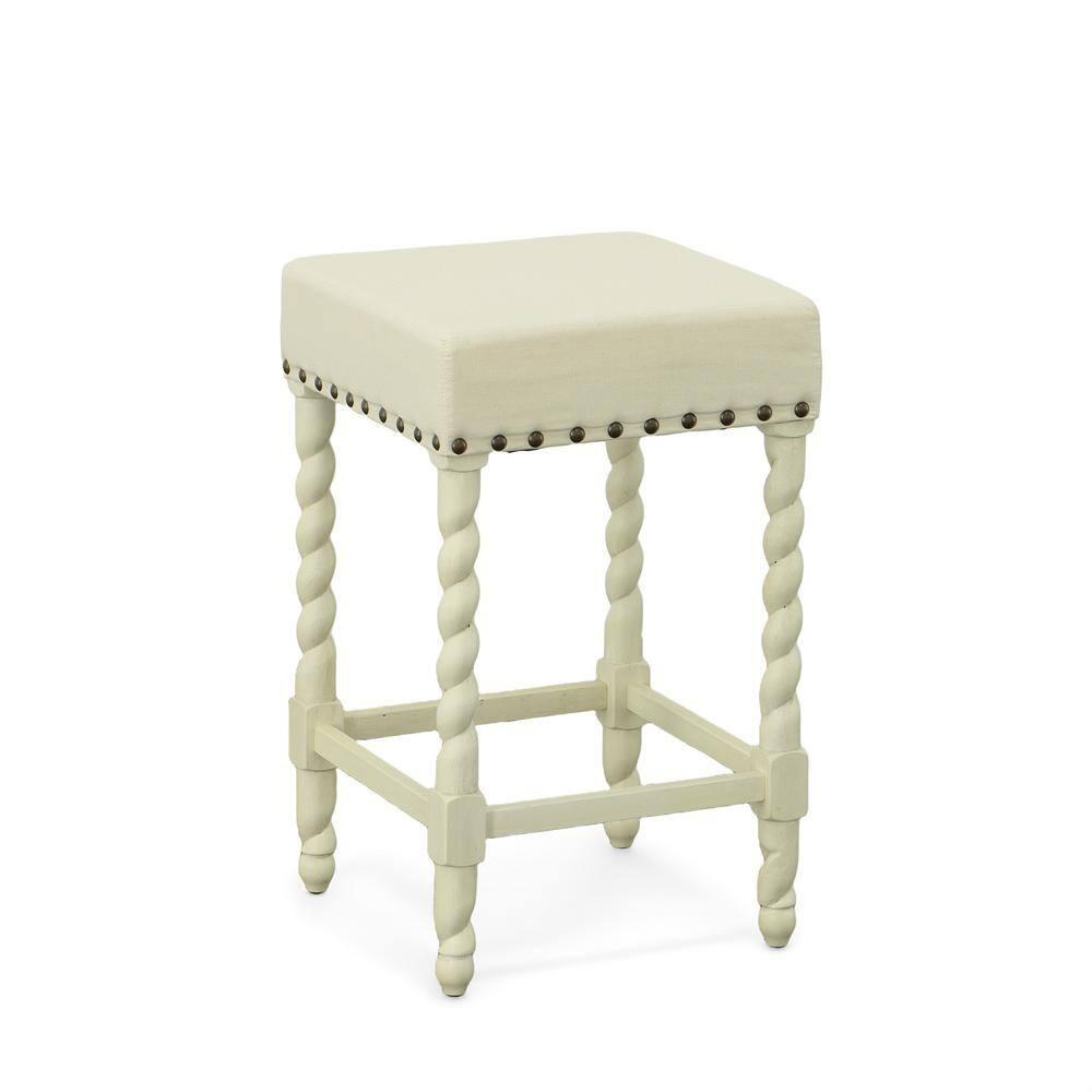 Carolina Living Remick 24" Counter Stool - Vintage White - Linen Upholstery