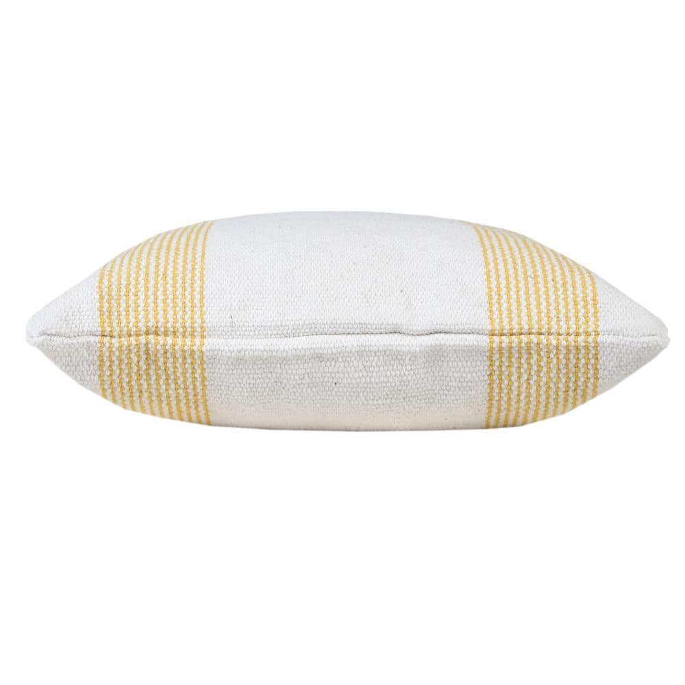 Balanced Yellow / White 20 in. x 20 in. Border Pinstripe Indoor Throw Pillow