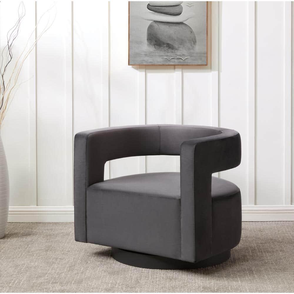 Edgar Velvet Swivel Chair - SFV4764 - Dark Grey/Black - Safavieh Couture