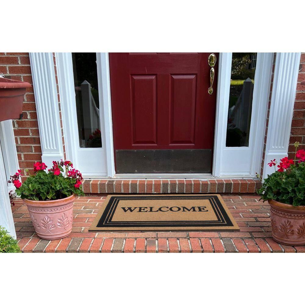 A1HC Welcome Entrance Door Mats, Durable Large Outdoor Rug, Non-Slip, Flock Doormat, Thin-Profile Heavy Duty Door Mat, Indoor Outdoor Front Door, High Traffic Areas, 24" X 39"