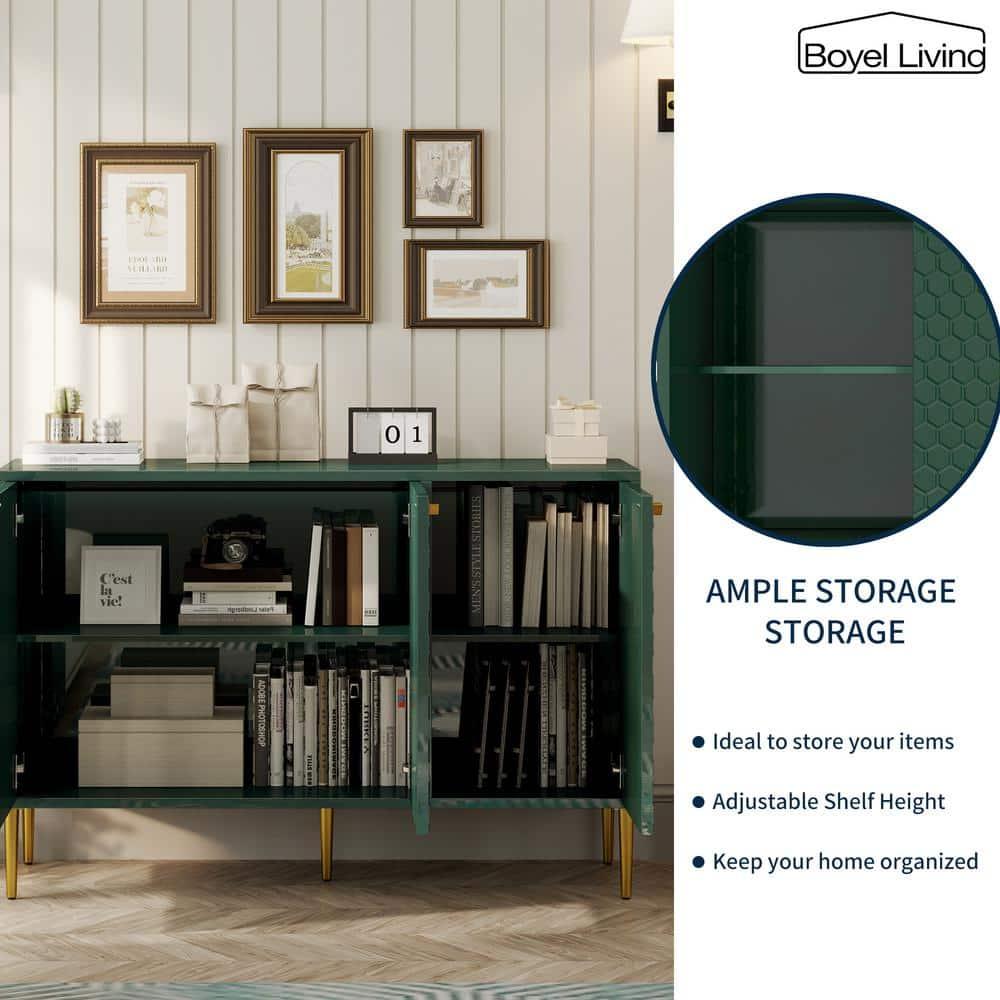 Boyel Living Sideboard Buffet Cabinet with 3 Doors, Modern Accent Storage Cabinet with Adjustable Shelves, Green Credenza Entryway Cabinet for Living Room