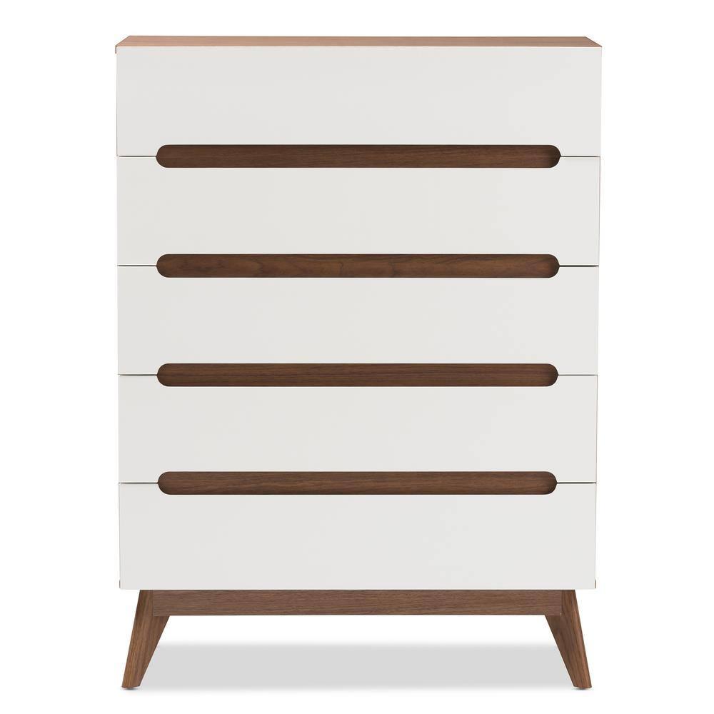 Calypso Mid-Century Modern Wood 5 Drawer Storage Chest Brown - Baxton Studio: Vertical Dresser for Bedroom, MDF Composite