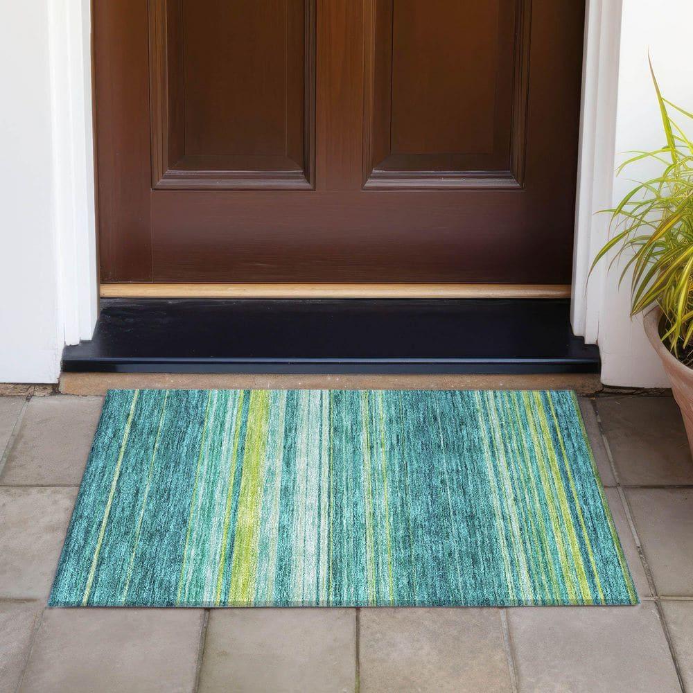 Addison Rugs Chantille Indoor/Outdoor Transitional Geometric, Abstract Teal Washable Rectangle Rug, 1'8" x 2'6"