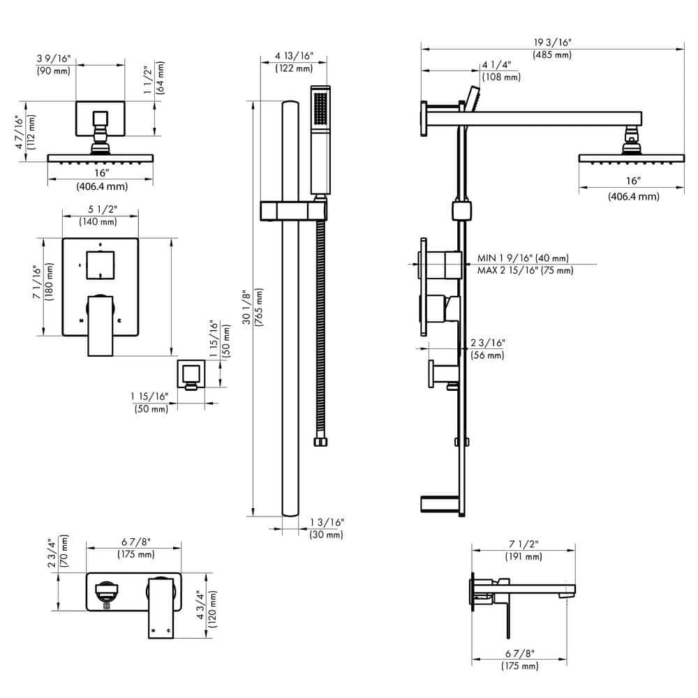 ZLINE ZLINE Bliss Shower System W/ 16 in. Oversized Shower Head in Brushed Nickel (BLS-SHS16-BN) BLS-SHS16-CH